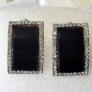 Black and Silver Crystal Rectangular Earrings